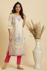 Women's Paisley Printed Cotton Straight Kurta