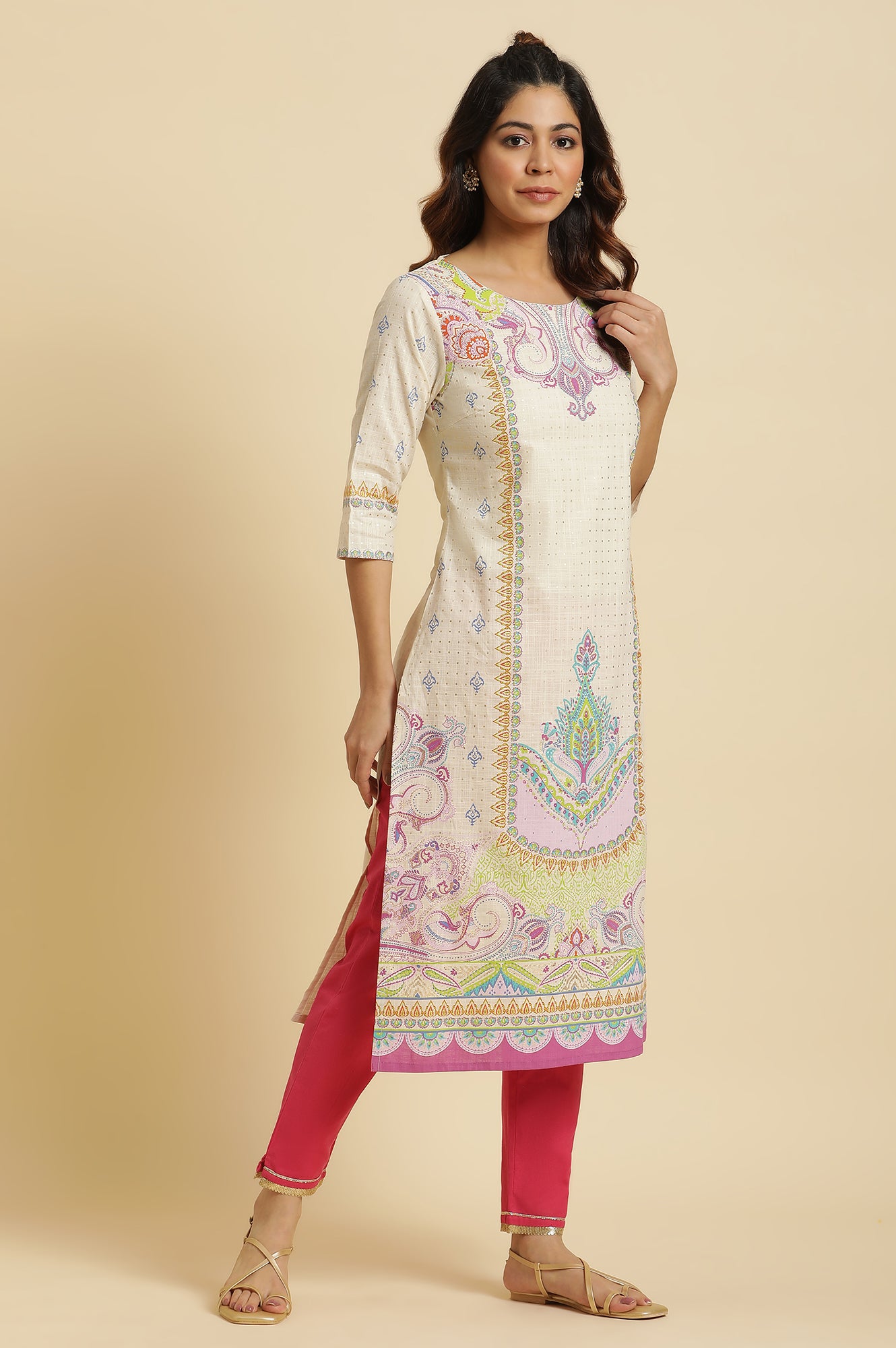Women's Paisley Printed Cotton Straight Kurta
