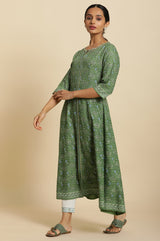 Women's Floral Printed Sequined Rayon Flared Kurta