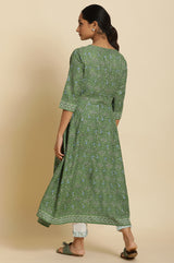 Women's Floral Printed Sequined Rayon Flared Kurta