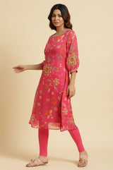 Women's Floral Printed Thread Work Chiffon A-Line Kurta