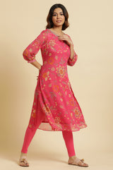 Women's Floral Printed Thread Work Chiffon A-Line Kurta