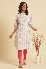 Women's Floral Printed Lace Cotton Straight Kurta