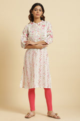 Women's Floral Printed Lace Cotton Straight Kurta