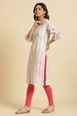 Women's Floral Printed Lace Cotton Straight Kurta