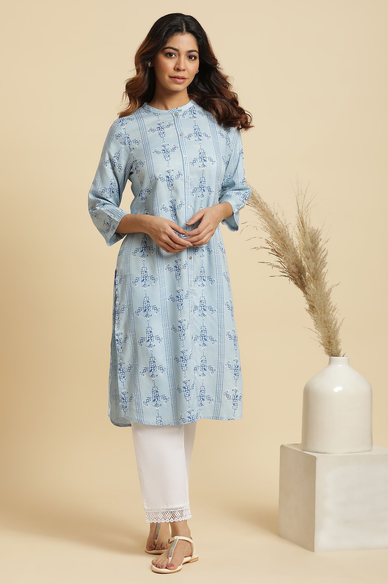 Women's Blue Geometric Printed Shirt Kurta