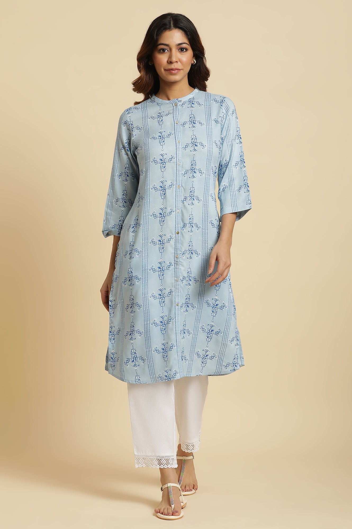 Women's Blue Geometric Printed Shirt Kurta