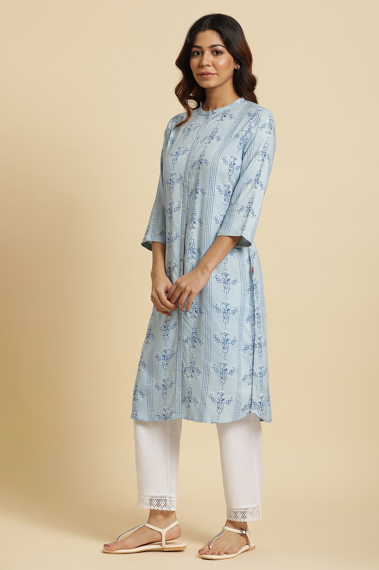 Women's Blue Geometric Printed Shirt Kurta