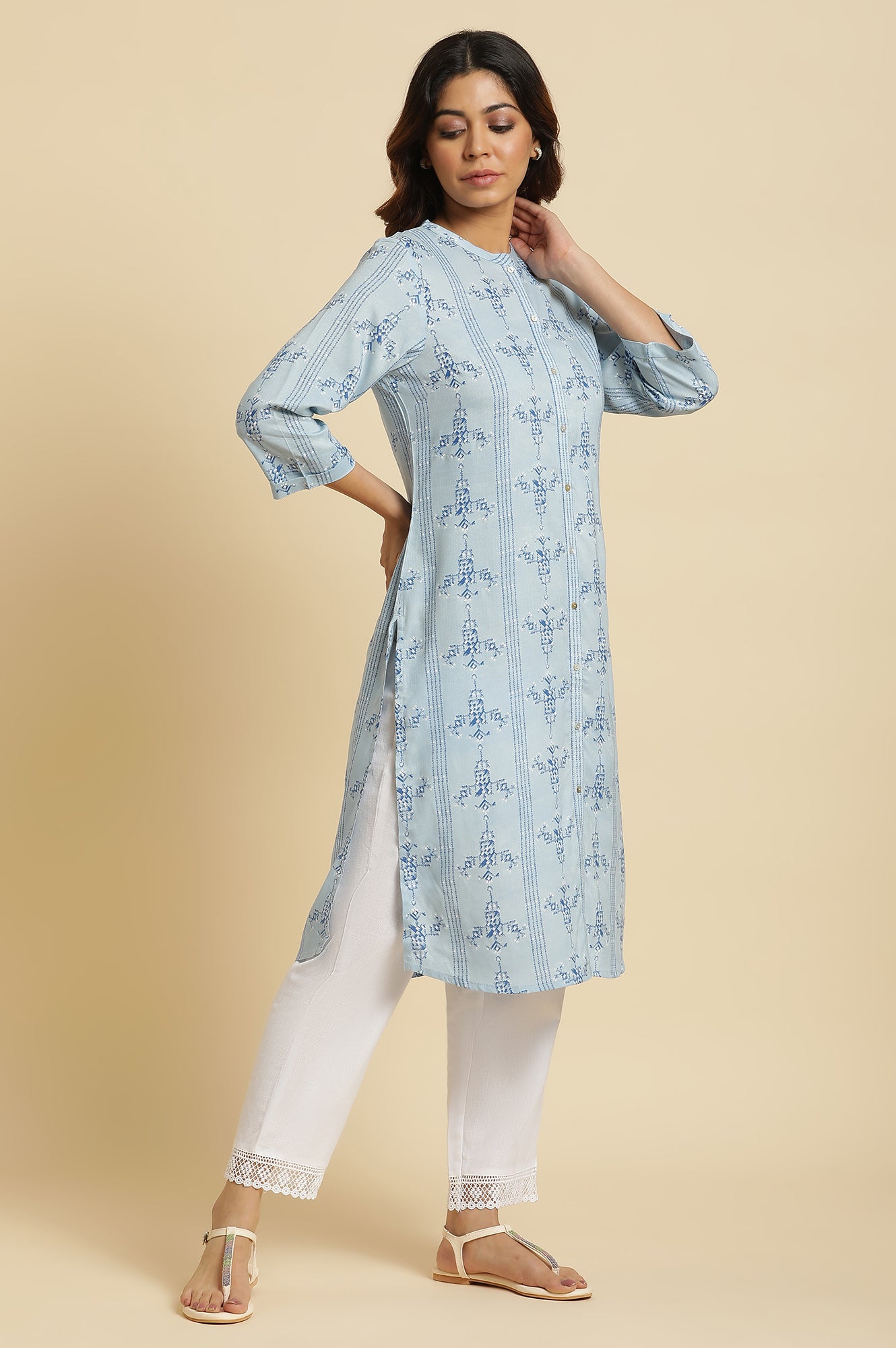 Women's Blue Geometric Printed Shirt Kurta