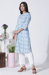 Women's Blue Geometric Ikat Print Straight Woven Kurta And Pants