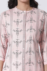 Women's Pink Geometric Printed Straight Rayon Kurta and Pant Set