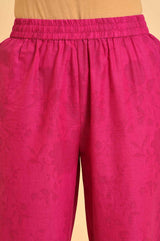 Women's Pink Floral Printed Straight Cotton Kurta and Pants