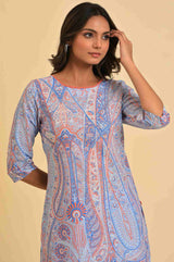 Women's Light Blue Paisley Printed Lace Straight Cambric Kurta And Trouser