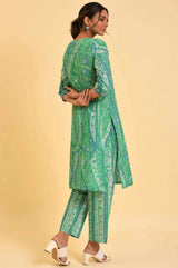 Women's Green Paisley Print Straight Cotton Kurta and Trouser Set