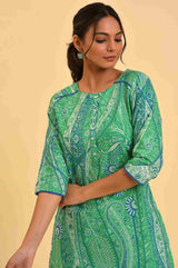 Women's Green Paisley Print Straight Cotton Kurta and Trouser Set
