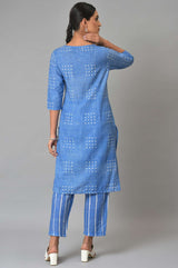 Women's Blue Geometric Polka Dot Printed Straight Cotton Kurta and Pants Co-ord Set