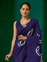 Women's Bhagalpuri Silk Purple Printed Designer Saree with Blouse Piece
