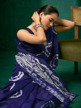 Women's Bhagalpuri Silk Purple Printed Designer Saree with Blouse Piece