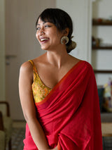 Women's Red Cotton Blend Saree