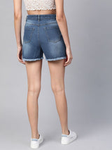 Women's Blue Casual Solid Regular Fit Shorts