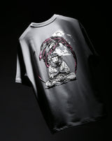 Unisex Grey Casual Oversized Fit Printed Half Sleeves Tshirt