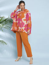 Women's Floral Printed Loose Fit Top with Trousers