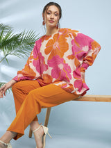 Women's Floral Printed Loose Fit Top with Trousers