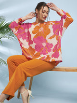 Women's Floral Printed Loose Fit Top with Trousers