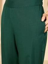 Women's Green Embellished Shirt Collar Tunic and Trousers