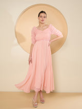 Women's Peach Chiffon Maxi Embellished Dress