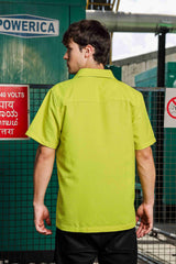Unisex Lime Green Textured Oversized Fit Resort Cuban Collar Korean Shirt