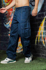 Unisex Navy Baggy Fit Mid Rise Pure Cotton Cargo