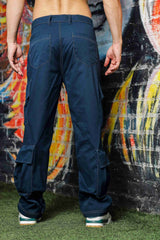 Unisex Navy Baggy Fit Mid Rise Pure Cotton Cargo