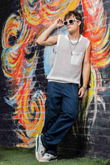 Unisex Navy Baggy Fit Mid Rise Pure Cotton Cargo