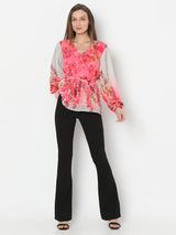 Women's Pink Floral Ombre Pleated Top