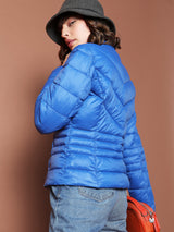 Women's Blue Turtle Neck Puffer Jacket