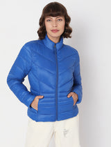Women's Blue Turtle Neck Puffer Jacket
