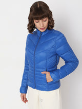 Women's Blue Turtle Neck Puffer Jacket