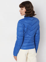 Women's Blue Turtle Neck Puffer Jacket