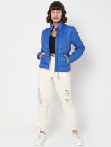 Women's Blue Turtle Neck Puffer Jacket