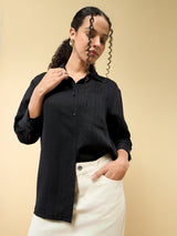 Women's Black Casual Solid Full Sleeves Shirt