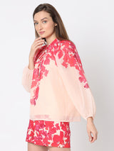 Women's Pink Long Sleeve Floral Top