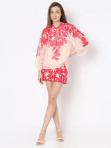 Women's Pink Long Sleeve Floral Top
