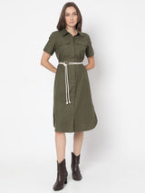 Women's Green Cotton Shirt Dress