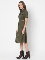 Women's Green Cotton Shirt Dress