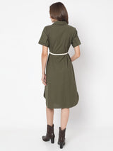 Women's Green Cotton Shirt Dress