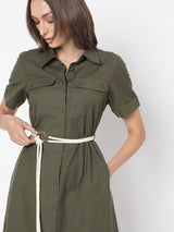 Women's Green Cotton Shirt Dress