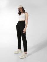 Women's Black Knitted Casual Solid Regular Fit Pant