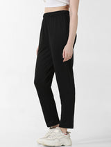 Women's Black Knitted Casual Solid Regular Fit Pant