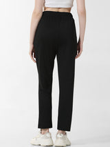 Women's Black Knitted Casual Solid Regular Fit Pant